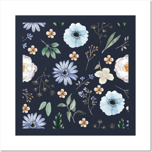 Midnight Bloom Flower Pattern Wall Art by Dorothy Designs